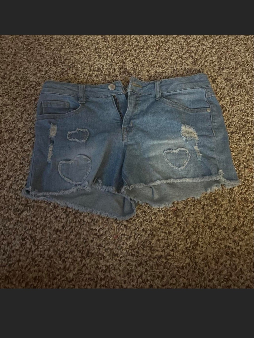 Wallflower Light Blue Distressed Denim Shorts with Heart Patches
